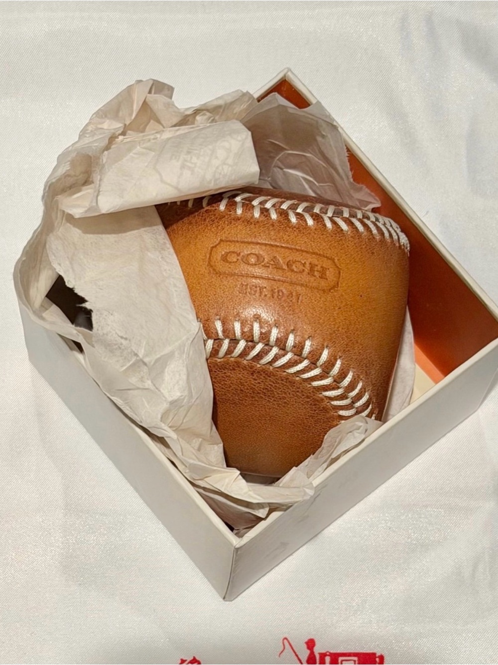 NIB Coach Leather Collectible Baseball Desk Paperweight